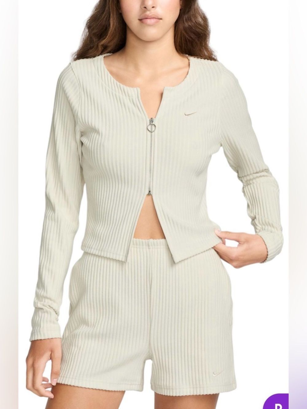 NikeSportswear Chill Knit Solid Color Zip V-Neck Slim Ribbed Long Sleeve Sweater